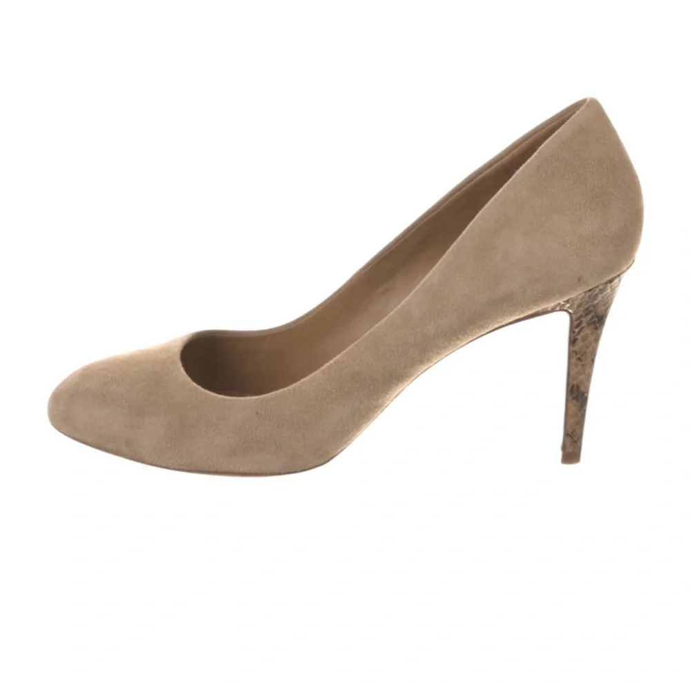 Tory Burch Tan Suede Pumps with Snakeskin Heels